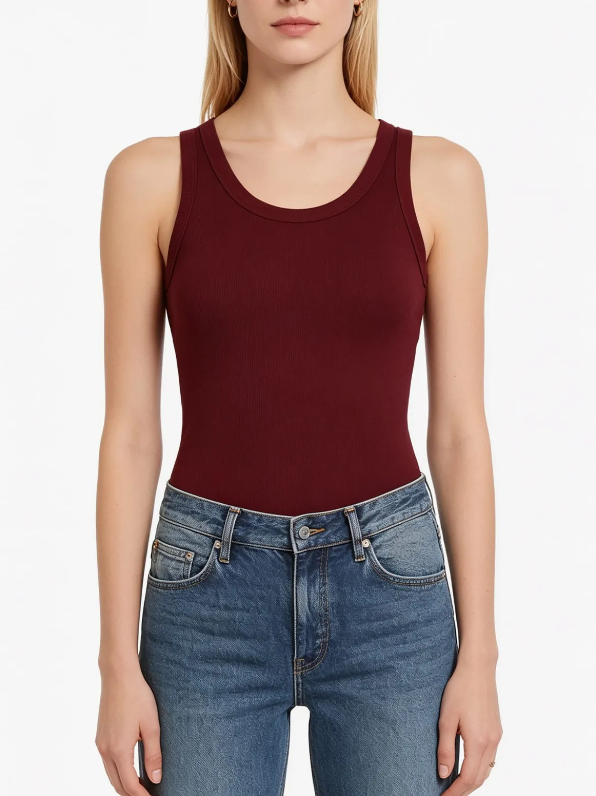 Peafowl Top girocollo da donna a costine - bordeaux