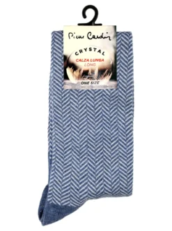 Pierre Cardin Calze lunghe da donna con stampa spigata e lurex - azzurro