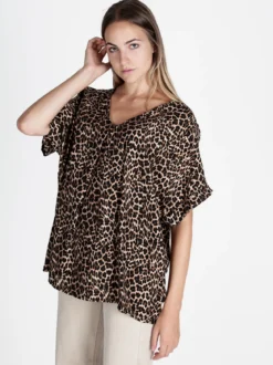 Pink Black Blusa donna maculata oversize a maniche corte