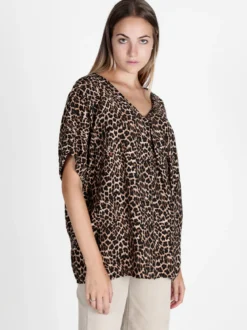Pink Black Blusa donna maculata oversize a maniche corte
