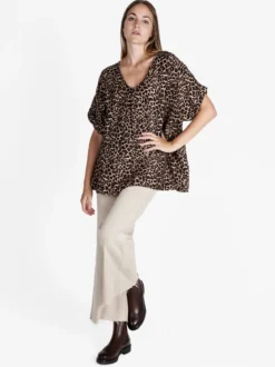 Pink Black Blusa donna maculata oversize a maniche corte