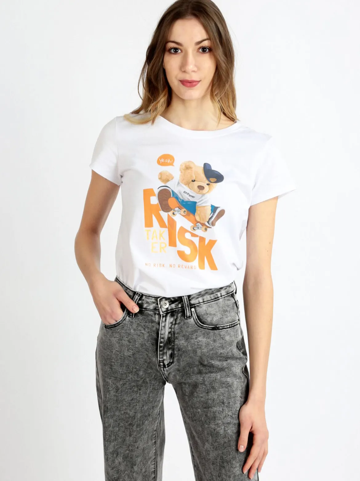 Pink Black T-shirt donna in cotone con stampa