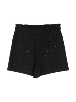 Pink Girl Completo corto da bambina 2 pezzi top e shorts con micro borchie - nero