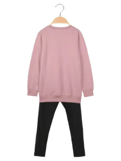 Pink Girl Completo 2 pezzi da bambina con felpa e leggings in pile - rosa
