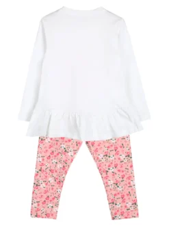 Pink Girl Completo 2 pezzi da neonata con leggings floreali - bianco