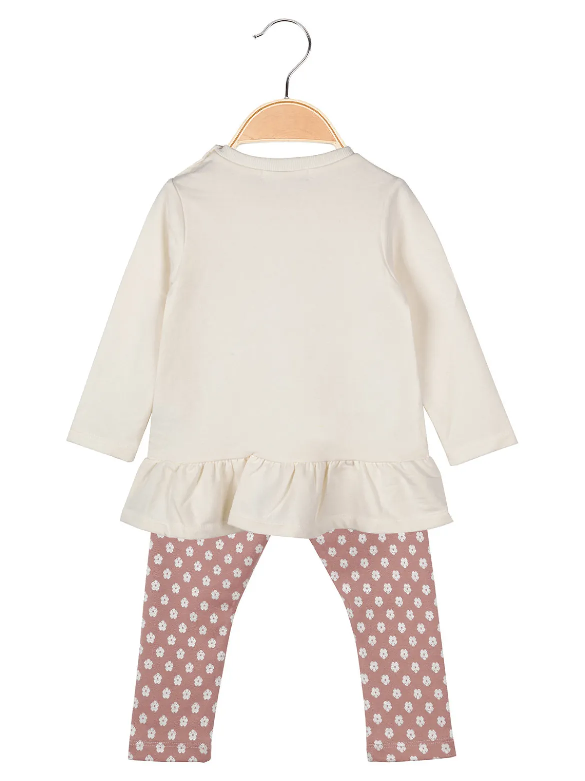 Pink Girl Completo 2 pezzi da neonata con maglietta orsacchiotti e leggings a fiori - panna