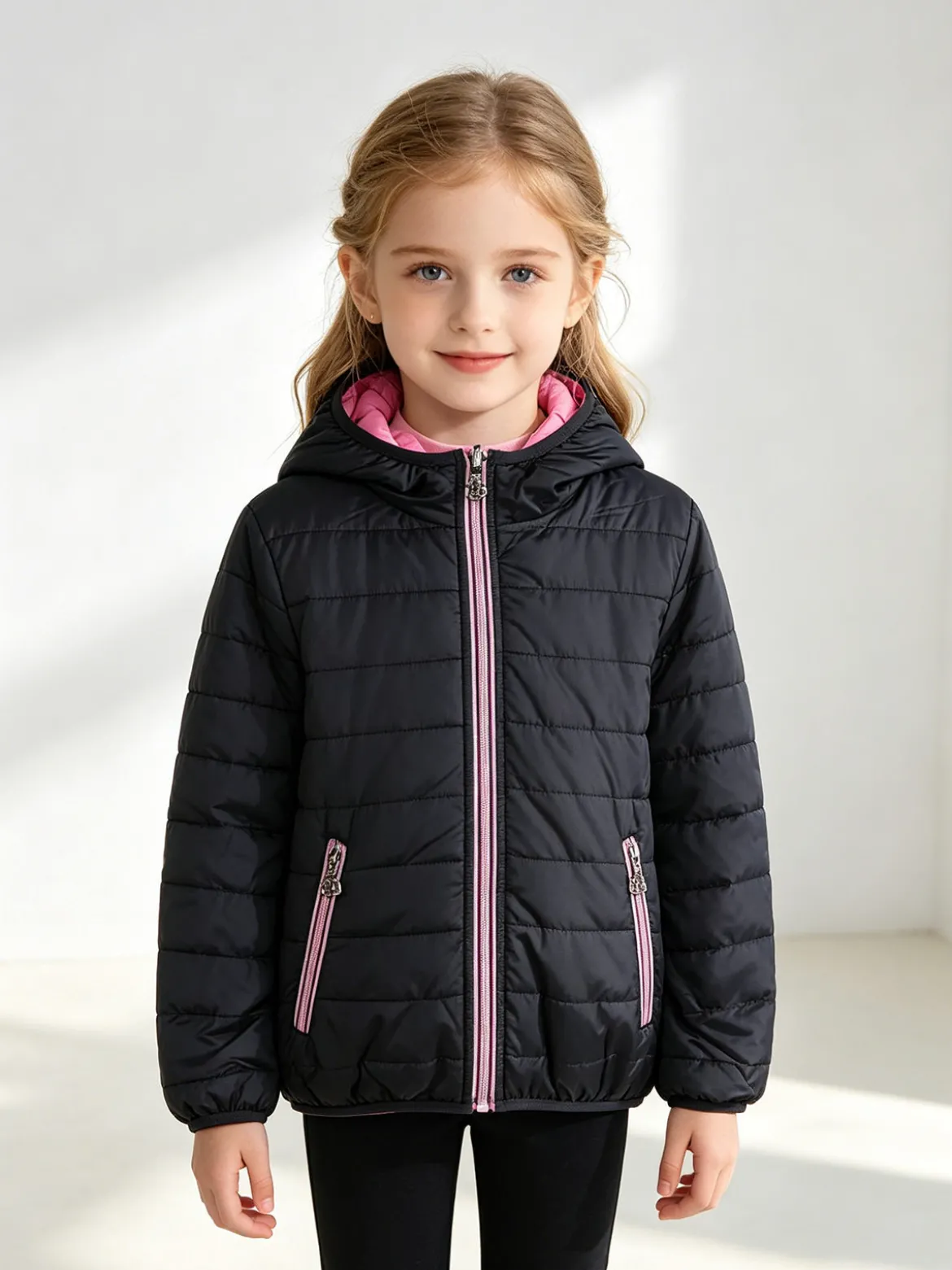 Pink Girl Giubbino reversibile da bambina con cappuccio e zip - blu scuro