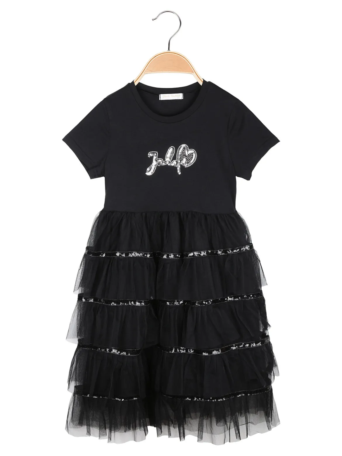 Pink Rabbit Abito da bambina a maniche corte con gonna in tulle e paillettes