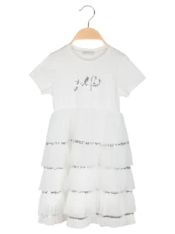 Pink Rabbit Abito da bambina a maniche corte con gonna in tulle e paillettes