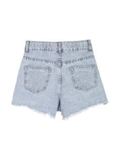 Pink Rabbit Shorts in jeans da bambina sfrangiati con micro borchie - ghiaccio