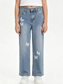 Pink Shell Jeans da bambina a gamba dritta con micro borchie e strass - jeans