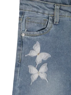 Pink Shell Jeans da bambina a gamba dritta con micro borchie e strass - jeans