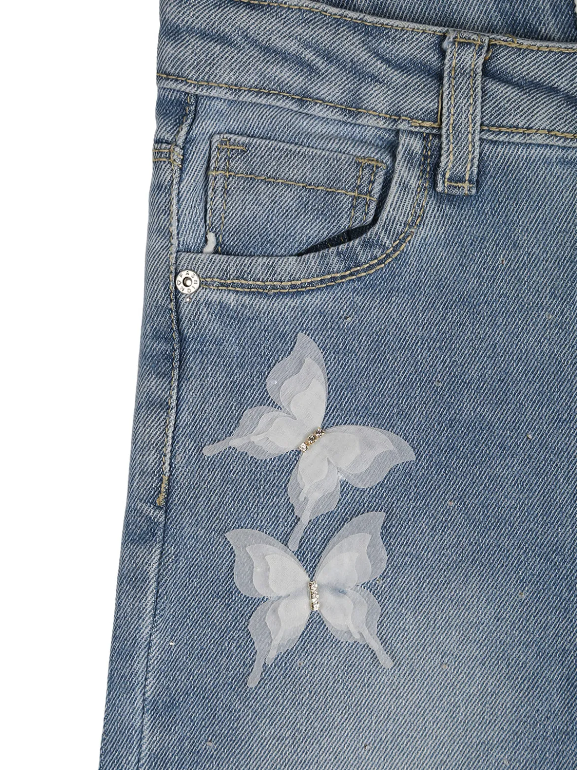 Pink Shell Jeans da bambina a gamba dritta con micro borchie e strass - jeans