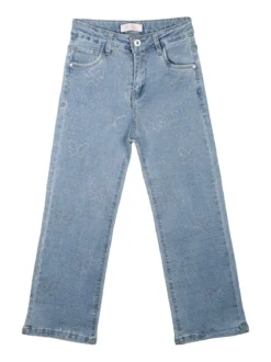 Pink Shell Jeans da bambina a gamba larga con strass