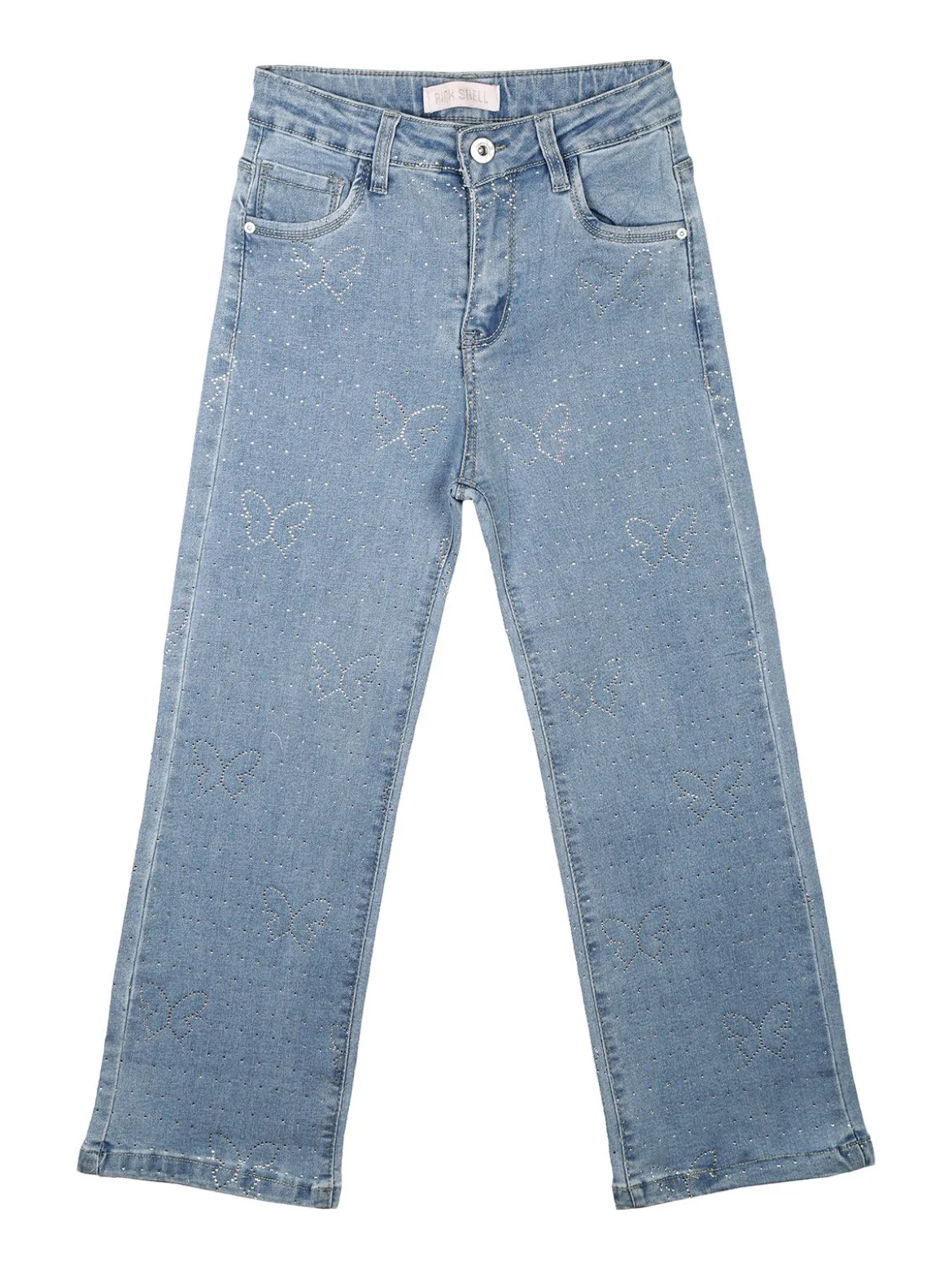 Pink Shell Jeans da bambina a gamba larga con strass