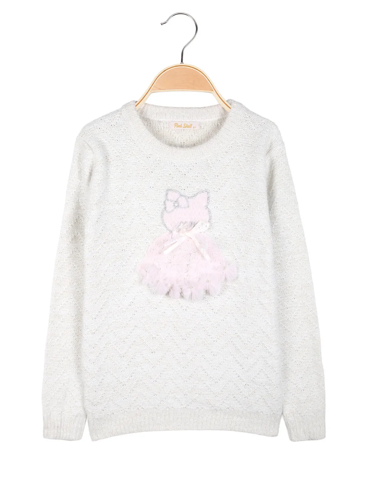 Pink Shell Maglione lurex da bambina con dettaglio in tulle - bianco