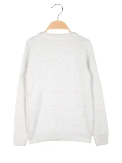 Pink Shell Maglione lurex da bambina con dettaglio in tulle - bianco