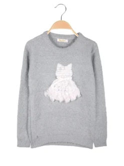 Pink Shell Maglione lurex da bambina con dettaglio in tulle - grigio