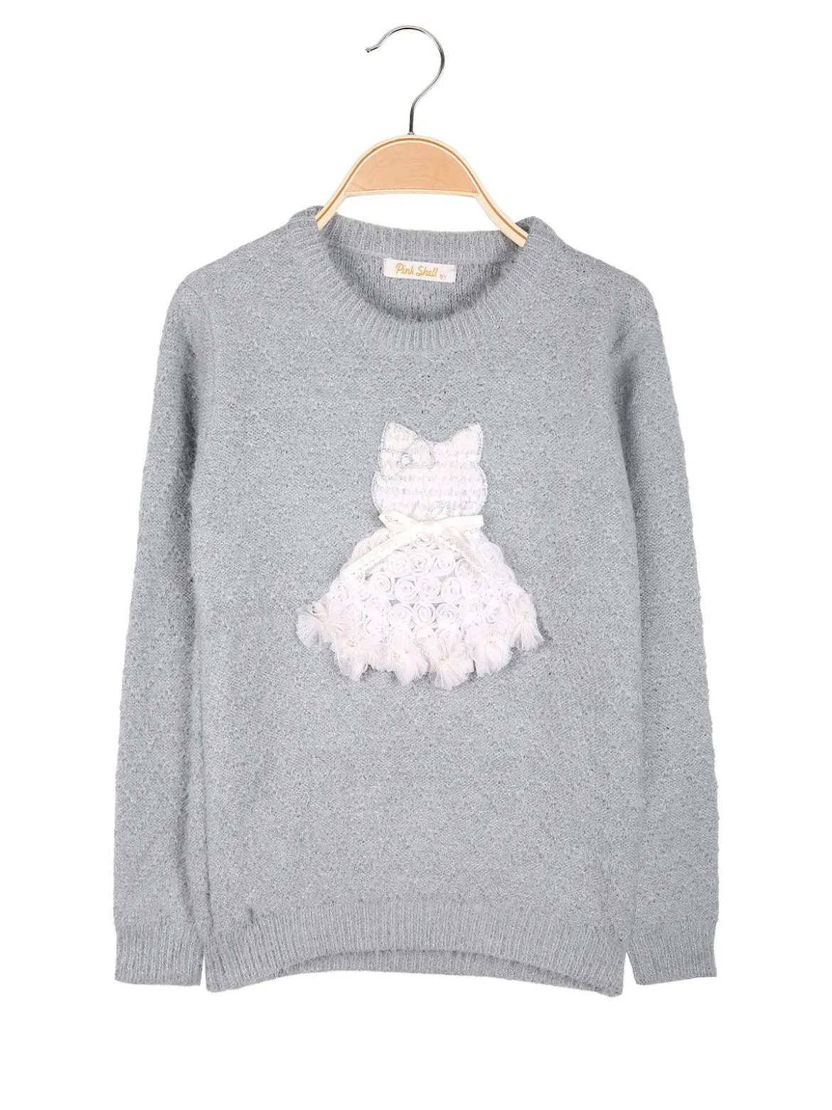 Pink Shell Maglione lurex da bambina con dettaglio in tulle - grigio