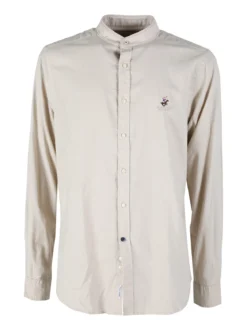 Polo Club Camicia da uomo alla coreana in misto lino e cotone