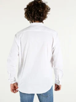 Polo Club Camicia da uomo alla coreana in misto lino e cotone