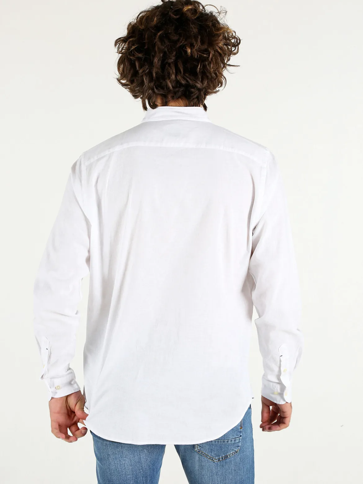 Polo Club Camicia da uomo alla coreana in misto lino e cotone