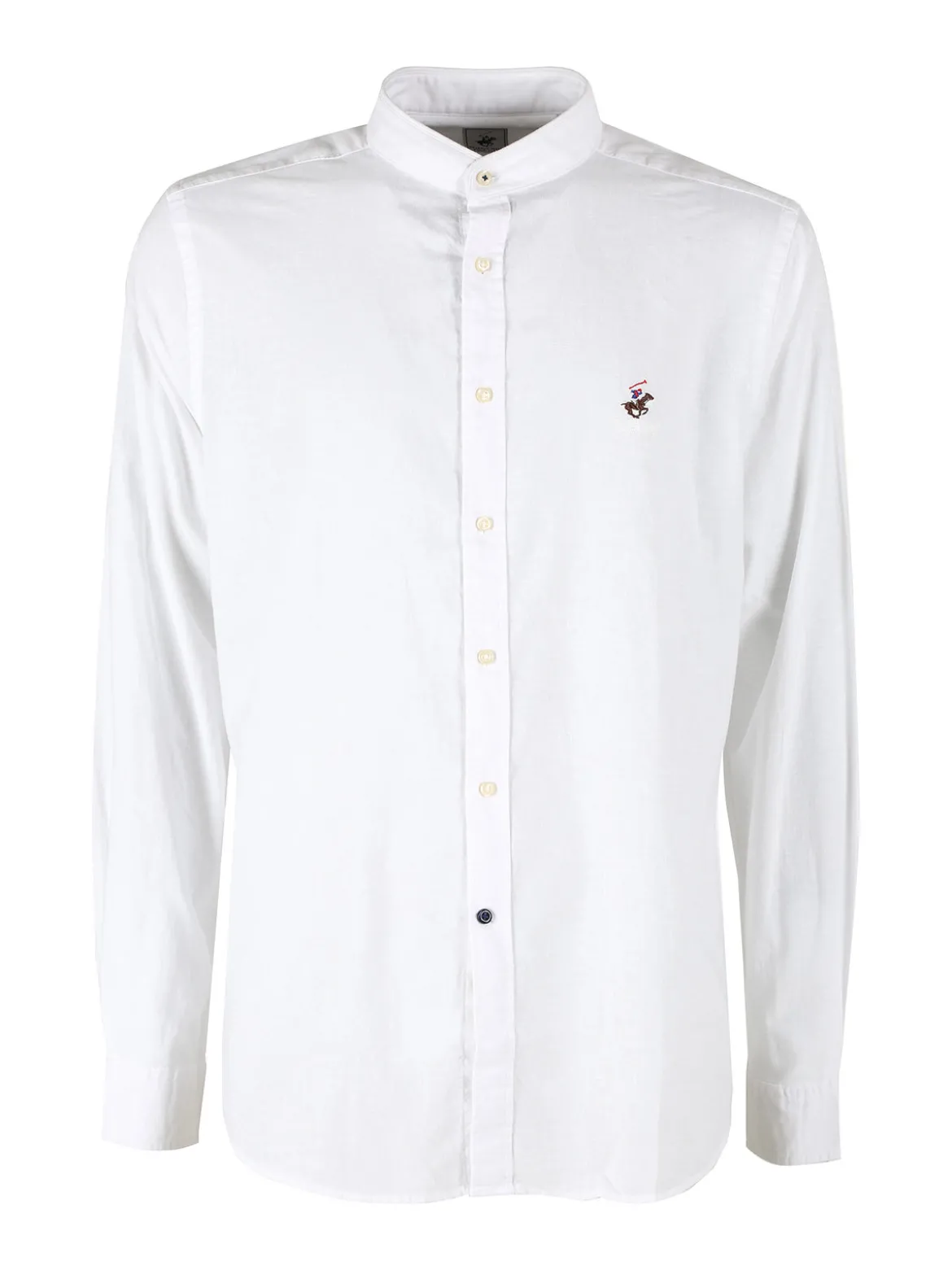 Polo Club Camicia da uomo alla coreana in misto lino e cotone