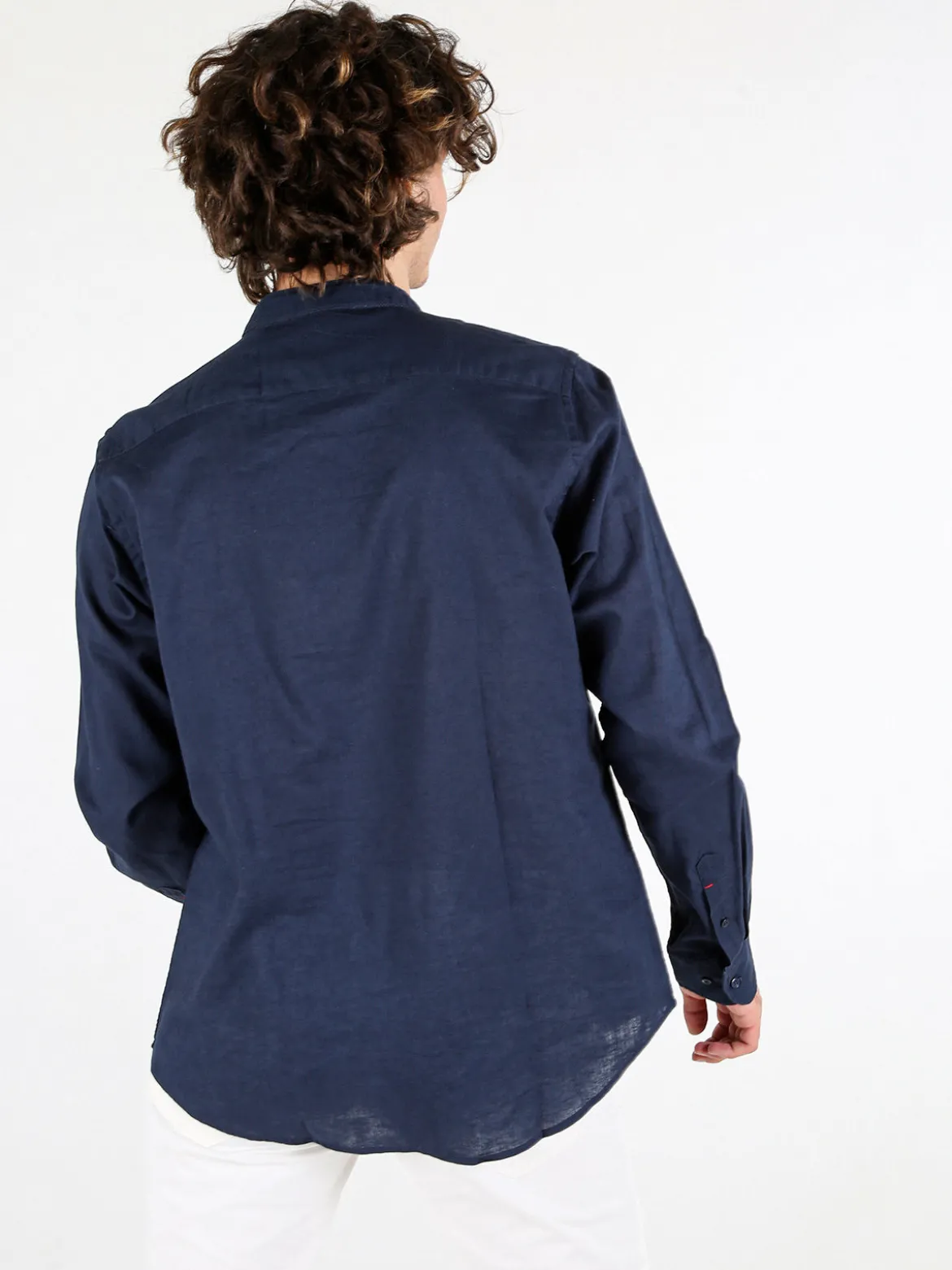 Polo Club Camicia da uomo alla coreana in misto lino e cotone