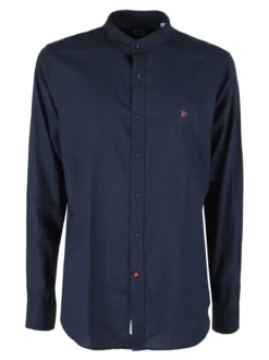 Polo Club Camicia da uomo alla coreana in misto lino e cotone