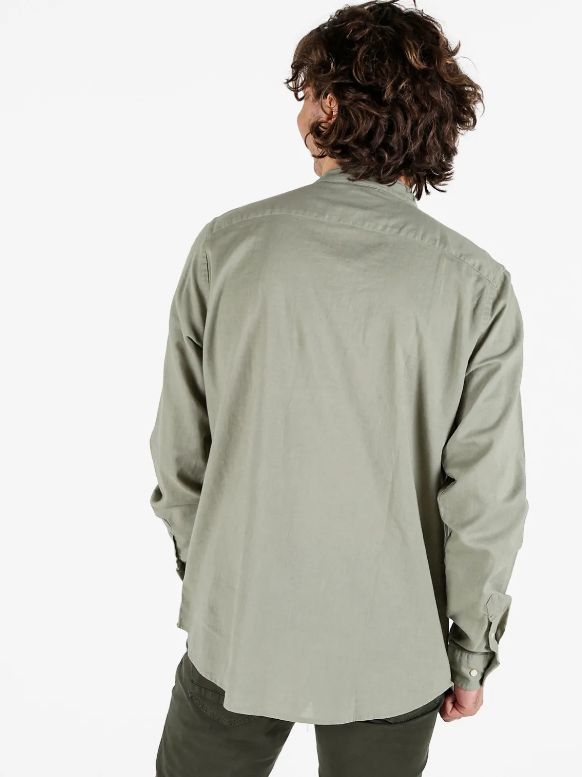 Polo Club Camicia da uomo alla coreana in misto lino e cotone