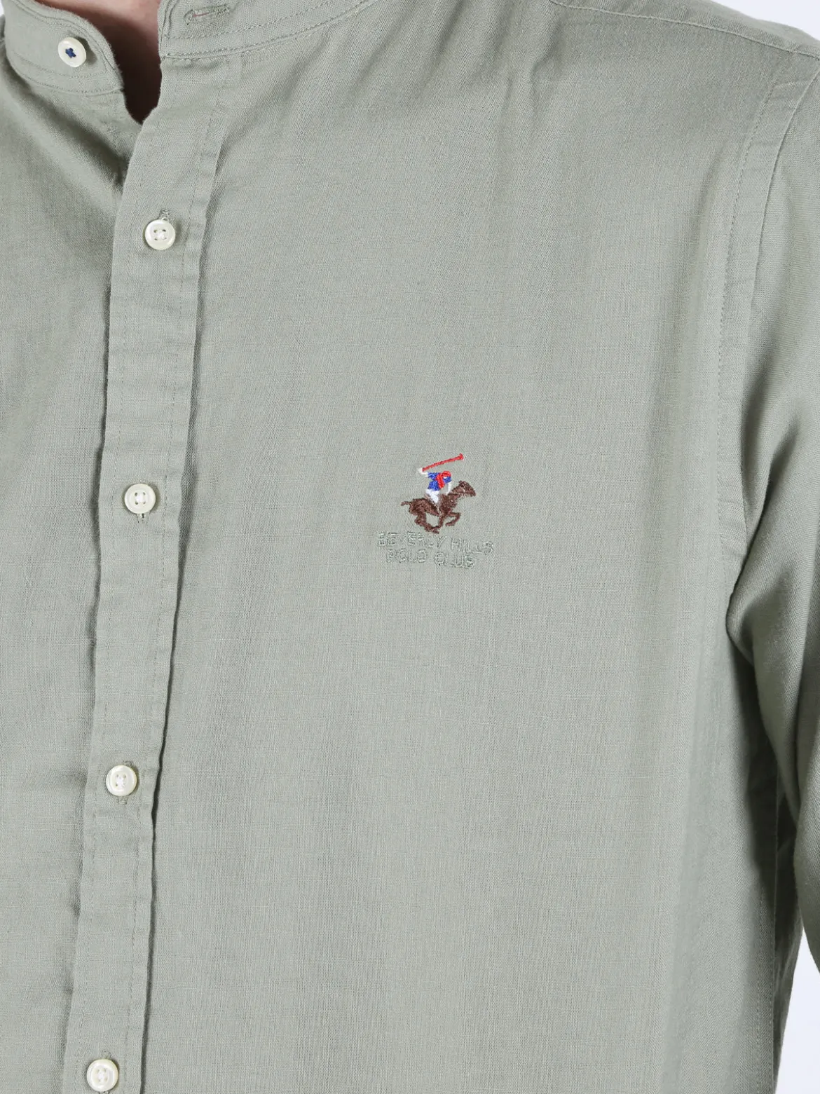 Polo Club Camicia da uomo alla coreana in misto lino e cotone
