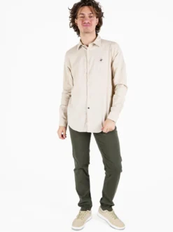 Polo Club Camicia da uomo in misto lino e cotone a maniche lunghe