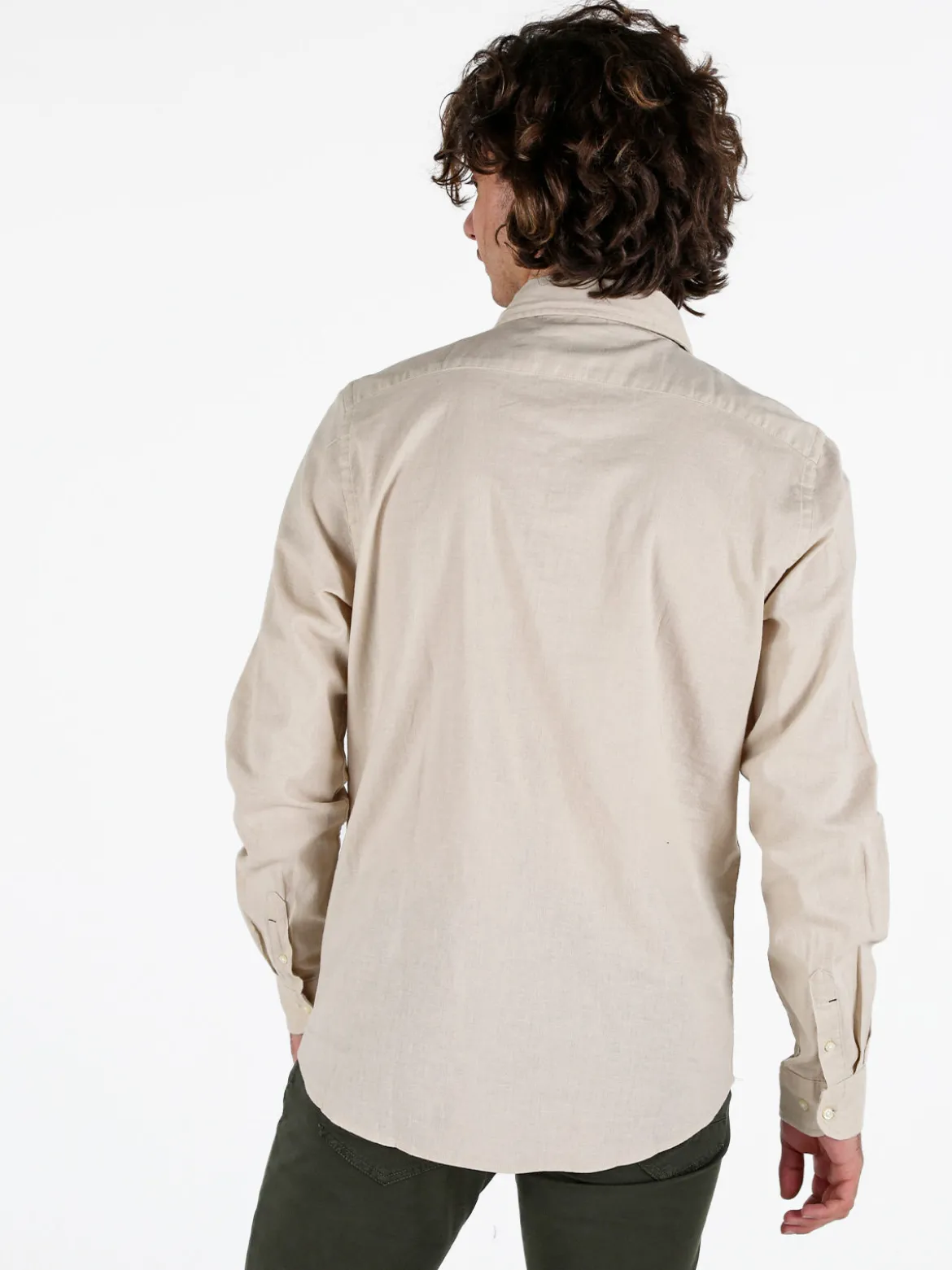 Polo Club Camicia da uomo in misto lino e cotone a maniche lunghe