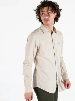 Polo Club Camicia da uomo in misto lino e cotone a maniche lunghe