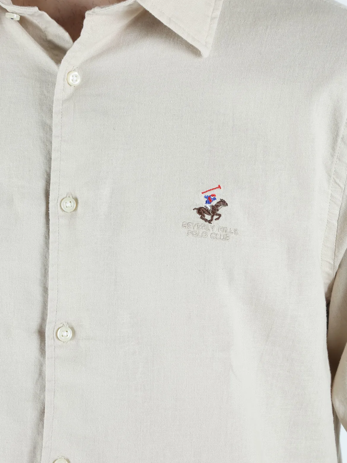 Polo Club Camicia da uomo in misto lino e cotone a maniche lunghe