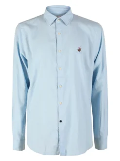 Polo Club Camicia da uomo in misto lino e cotone a maniche lunghe