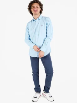 Polo Club Camicia da uomo in misto lino e cotone a maniche lunghe