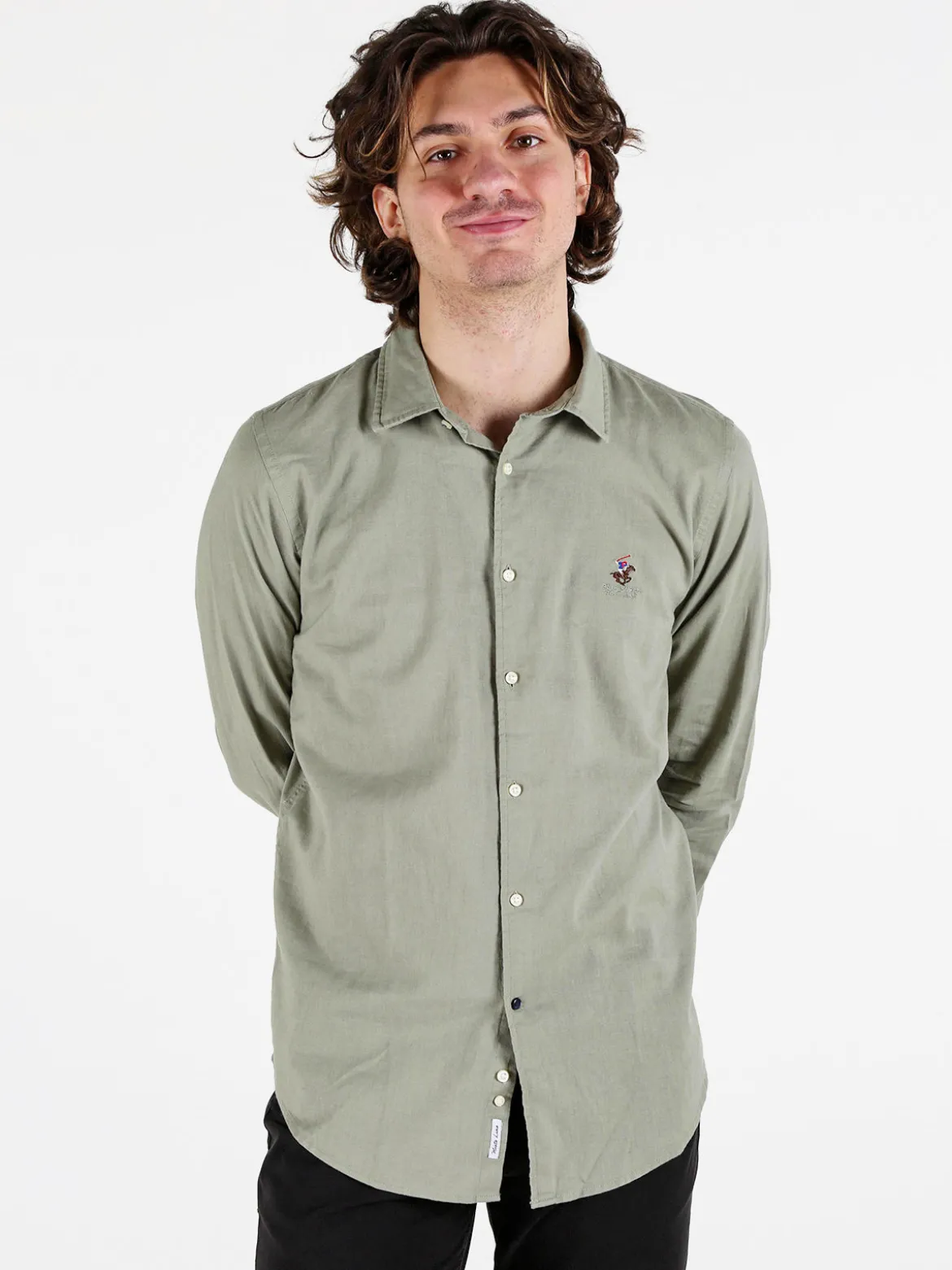 Polo Club Camicia da uomo in misto lino e cotone a maniche lunghe