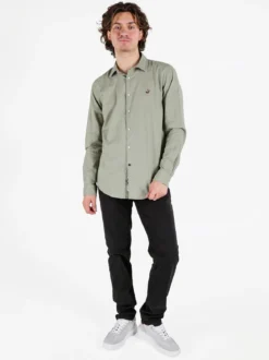 Polo Club Camicia da uomo in misto lino e cotone a maniche lunghe