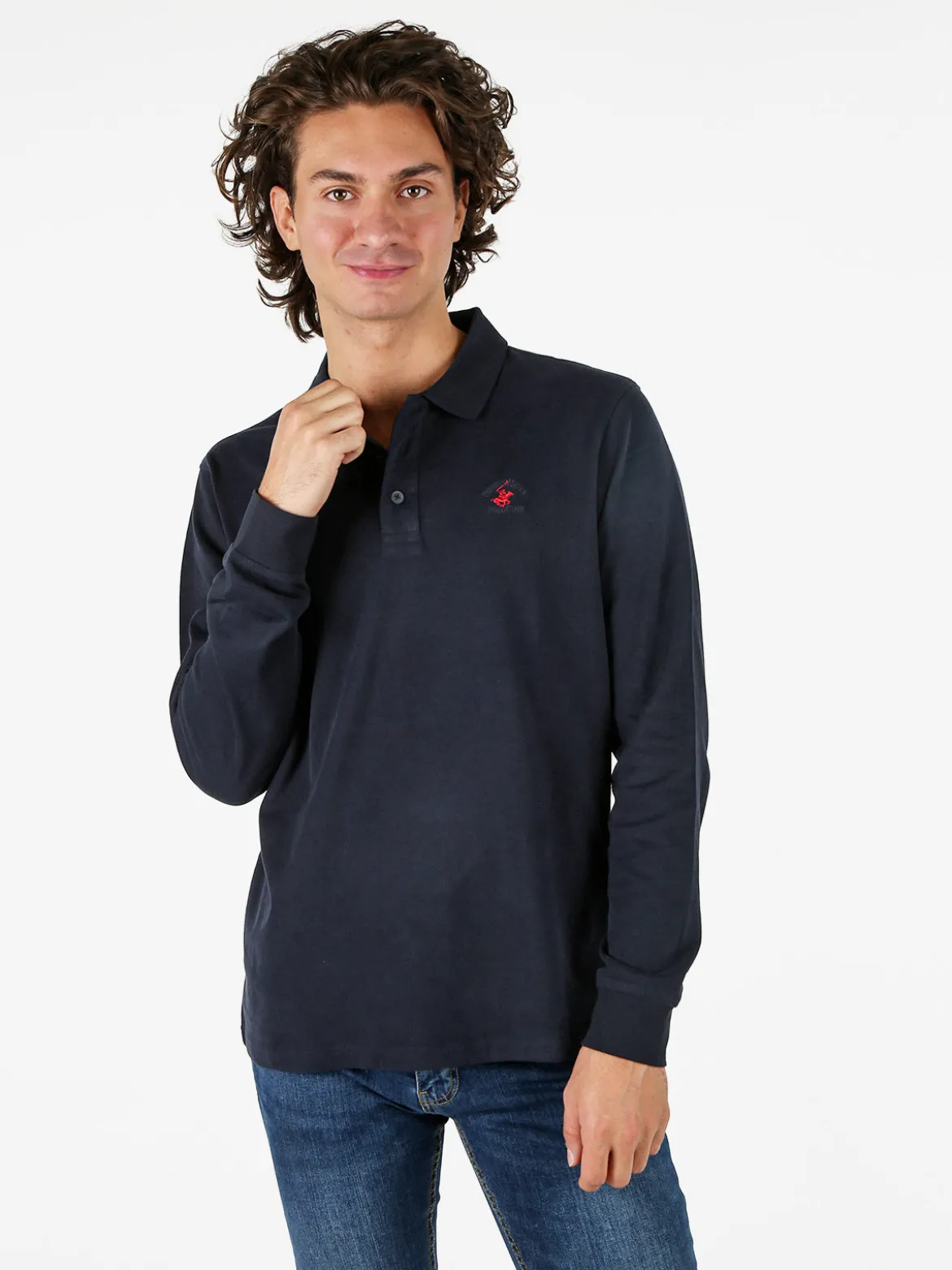 Polo Club Polo da uomo a maniche lunghe in cotone - blu scuro