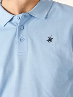 Polo Club Polo da uomo in cotone con logo a maniche lunghe - azzurro