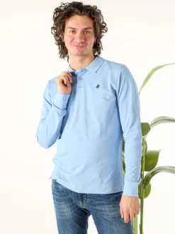 Polo Club Polo da uomo in cotone con logo a maniche lunghe - azzurro