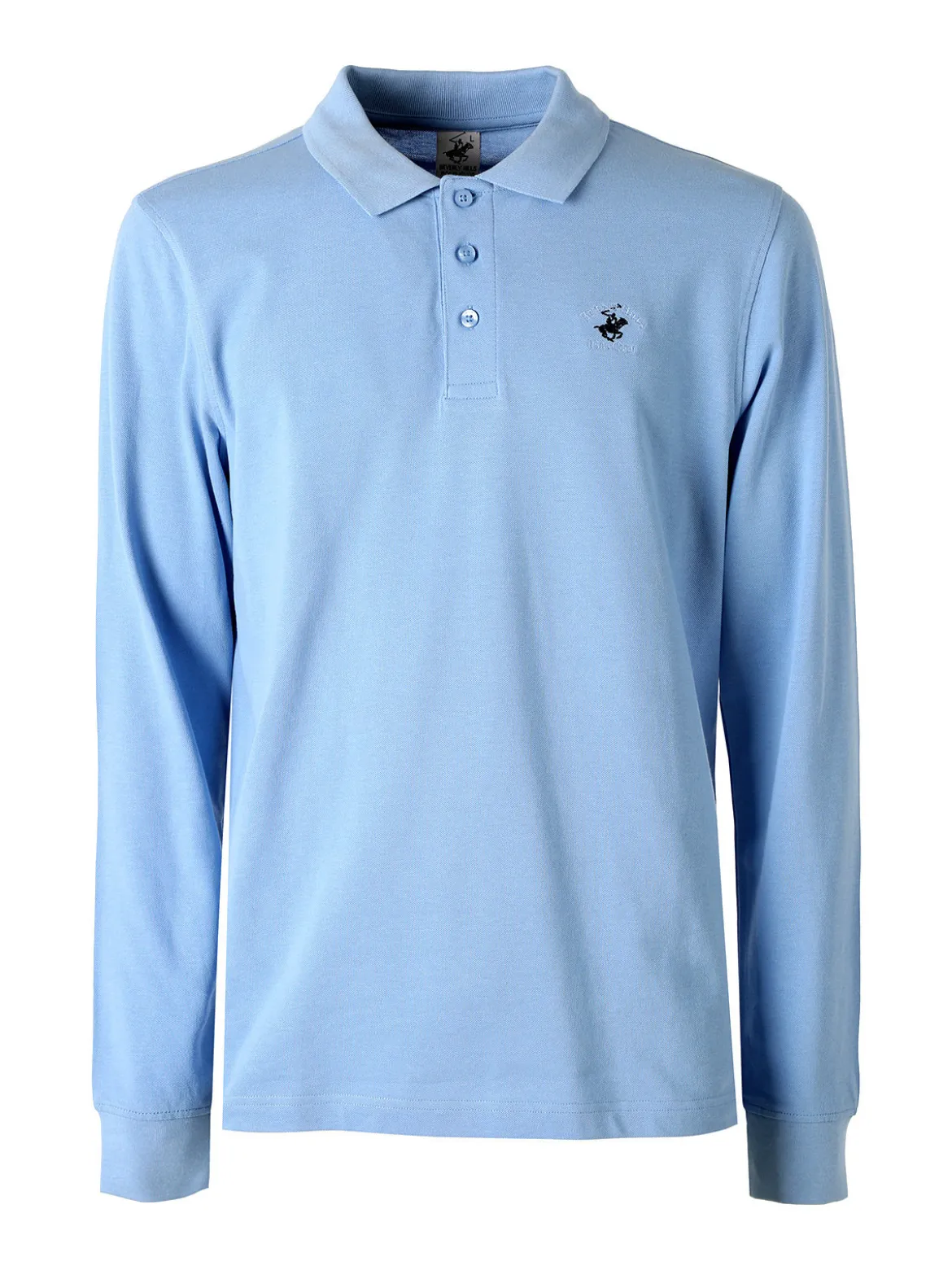 Polo Club Polo da uomo in cotone con logo a maniche lunghe - azzurro