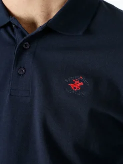 Polo Club Polo da uomo in cotone con logo a maniche lunghe - blu scuro