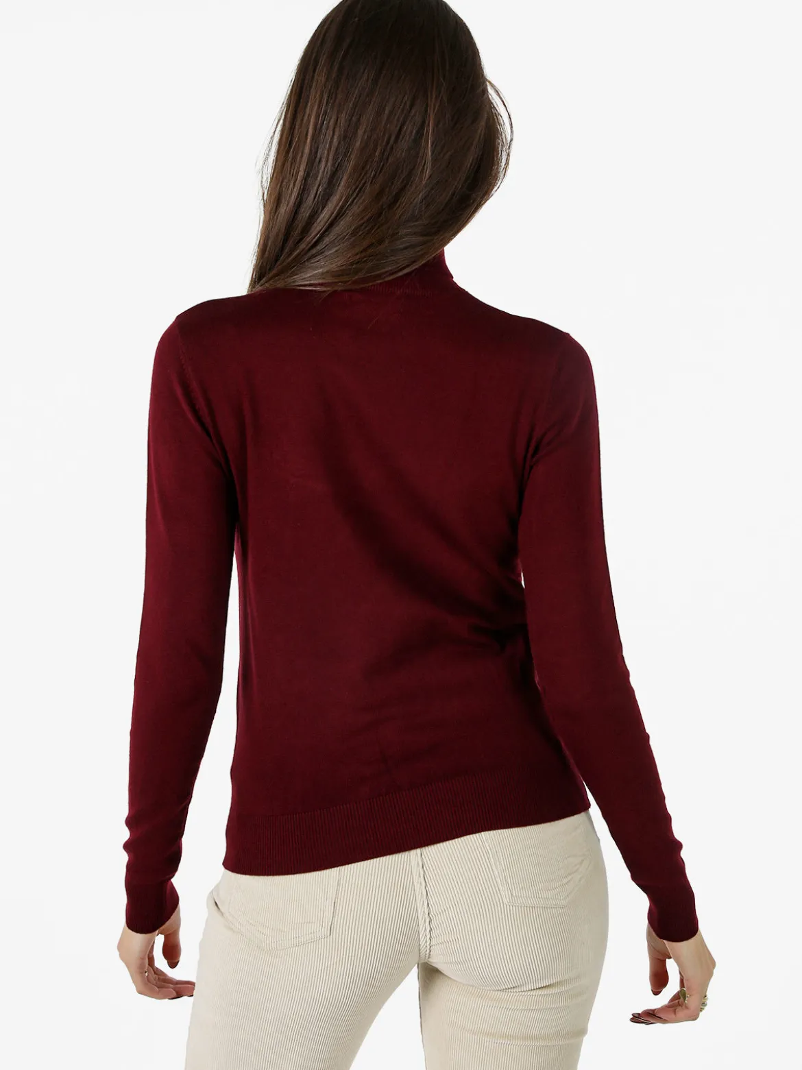 Polo Club Pullover dolcevita da donna in maglia tinta unita - bordeaux