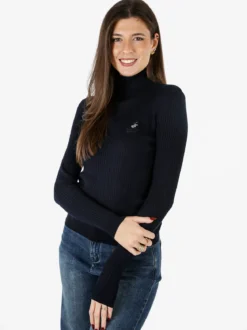 Polo Club Pullover dolcevita donna in maglia intrecciata - blu scuro
