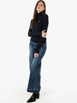 Polo Club Pullover dolcevita donna in maglia intrecciata - blu scuro