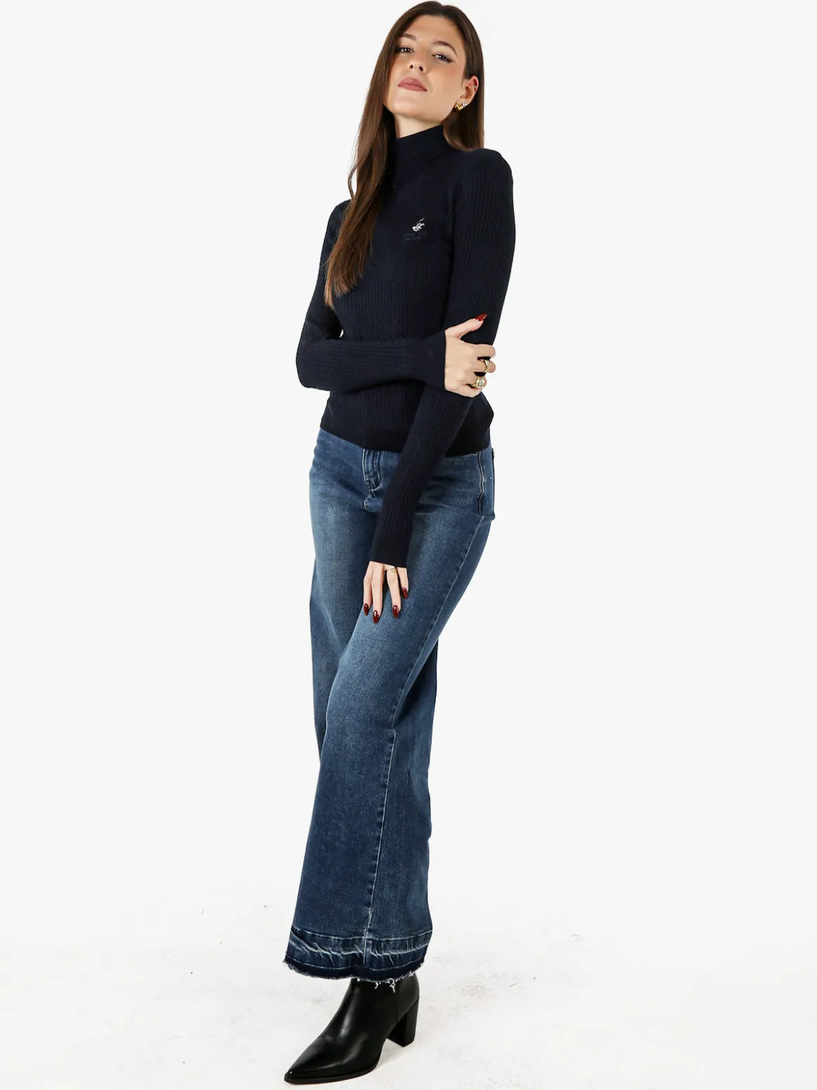 Polo Club Pullover dolcevita donna in maglia intrecciata - blu scuro