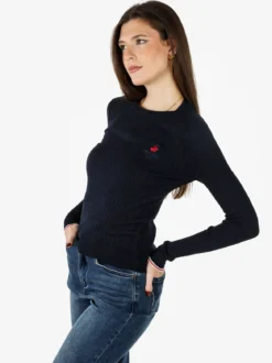 Polo Club Pullover girocollo donna in maglia intrecciata - blu scuro