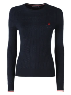 Polo Club Pullover girocollo donna in maglia intrecciata - blu scuro